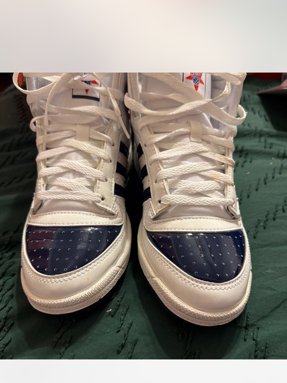 White and Navy adidas High-Top Sneakers - Classic Sport Style